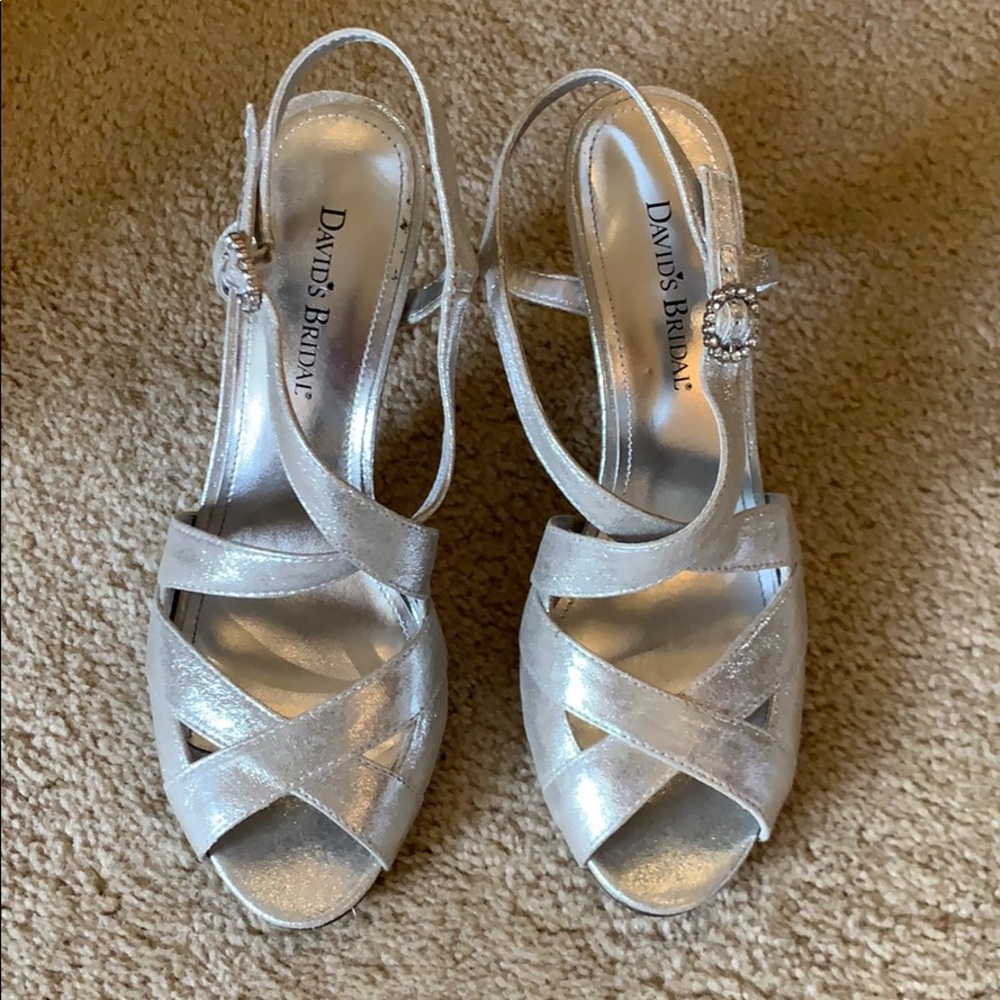 Silver open toe heels